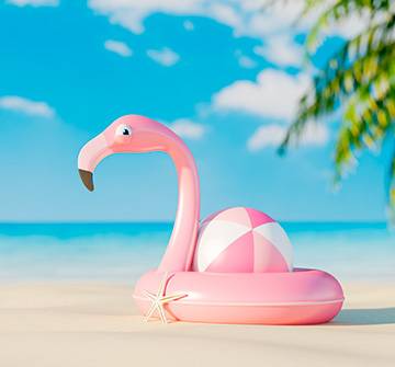 ¡Buenas vacaciones! Ilustración 3D de unos juguetes en la playa