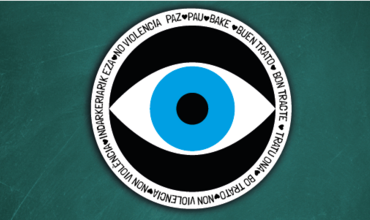 "No me quedo mirando", actividad sobre paz, no-violencia y buen trato para prevenir el acoso escolar Logo "No me quedo mirando"