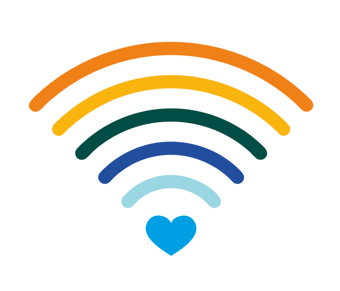 ¡Enciende tus derechos digitales! Símbolo de wifi de colores con un corazón
